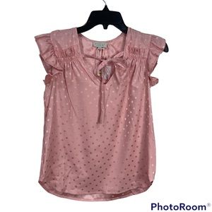 NWT Status by  Chenault  blouse polk dots ruffled cap sleeves SZ XS light pink